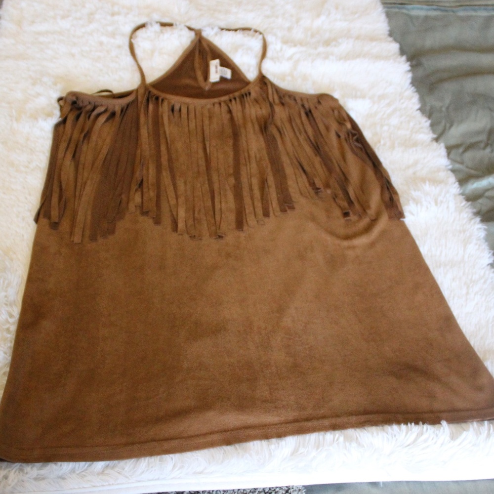Tan Halter Top with Fringes